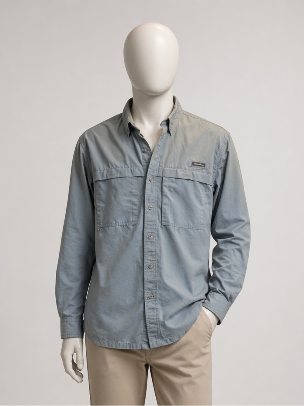 Eddie Bauer Men's Light Blue Long-Sleeve Button-Up Shirt Tall Large